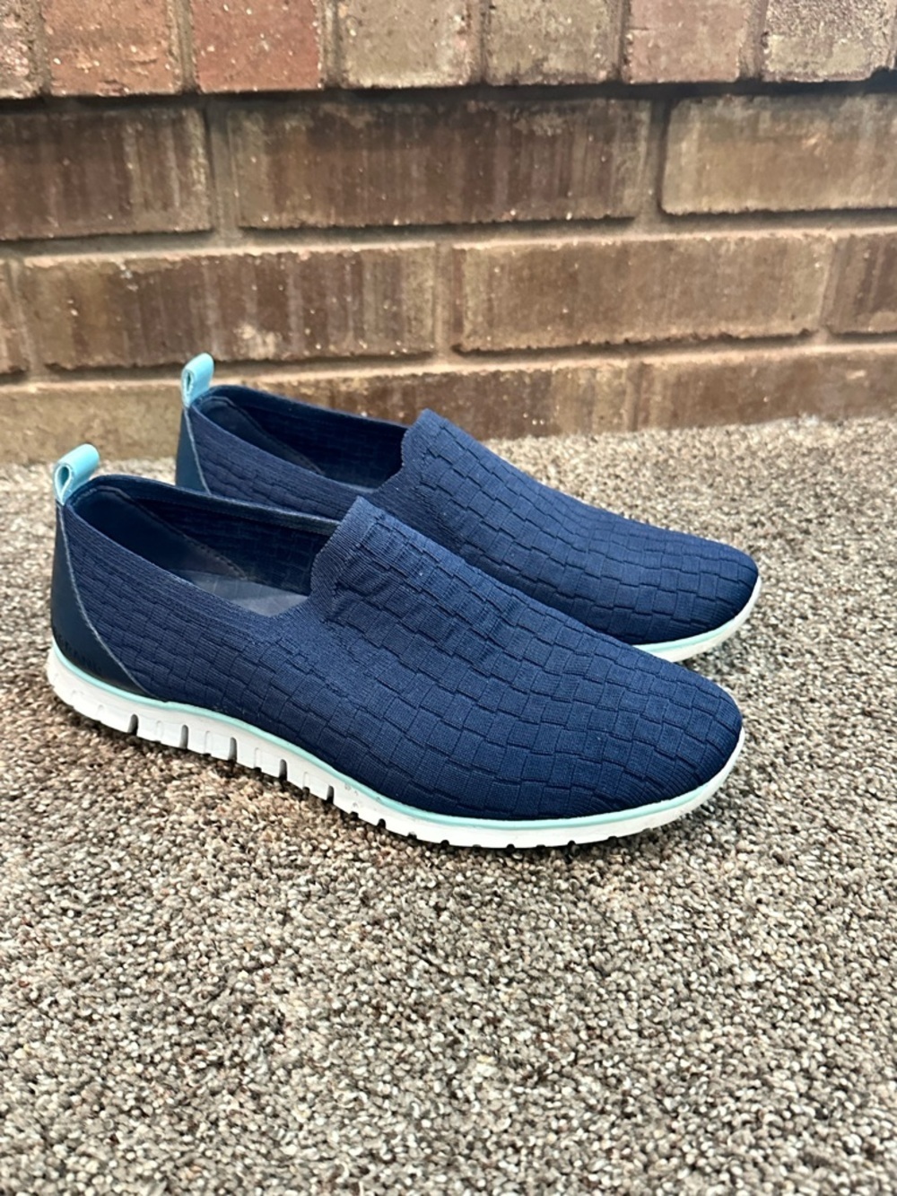 Cole Haan ZeroGrand Blue Woven Slip On Sneakers Size 8 Coastal Chic